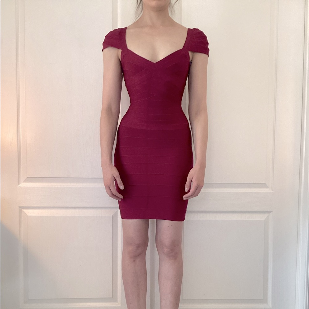 Herve Leger Contour Bandage Dress Lipstick Red Size XXS